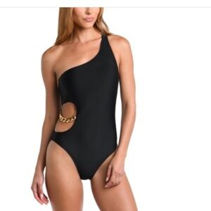 L'Agence Ava Cut Out Chain Detail One Piece Swimsuit Black Size XS 10431